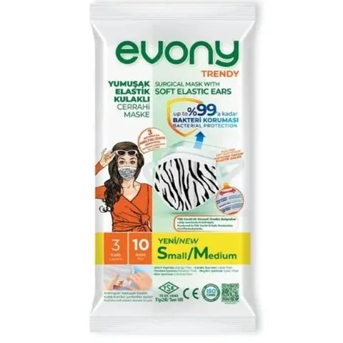 Evony Trendy 3-lagige Masken S/M - Packung mit 10 stilvollen Masken