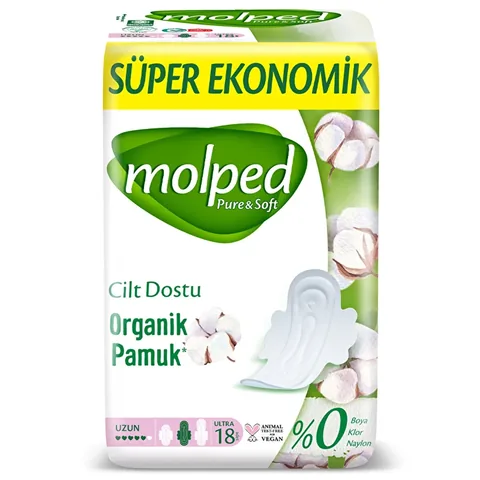 Molped Pure & Soft Bio-Baumwolle Lange Damenbinden - 18 Stück