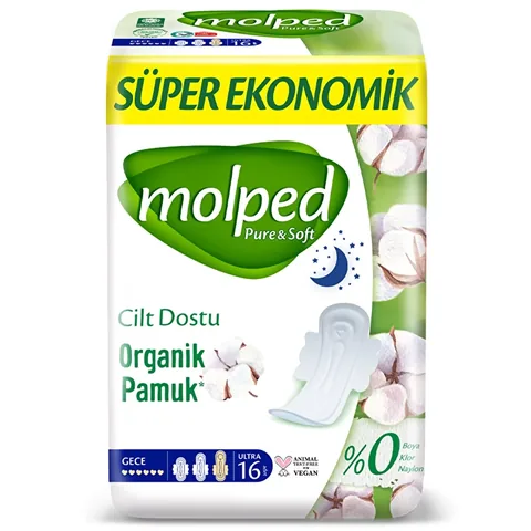 Molped Pure & Soft Bio-Baumwoll-Nachtbinden - 16 Stück