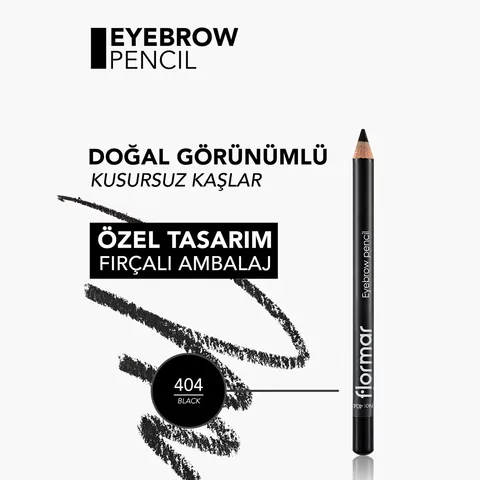 Карандаш для бровей Flormar 404 черный с мягким наконечником и кисточкой для растушевки