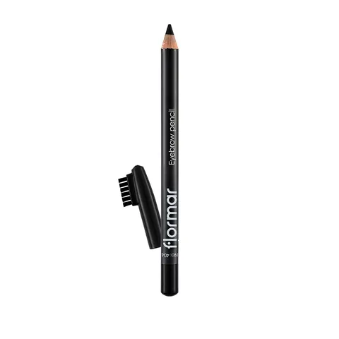 Карандаш для бровей Flormar 404 черный с мягким наконечником и кисточкой для растушевки