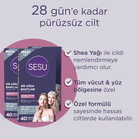 Sesu مجموعة شرائح الشمع ماكسي للبشرة الحساسة من سيسو، 40 قطعة