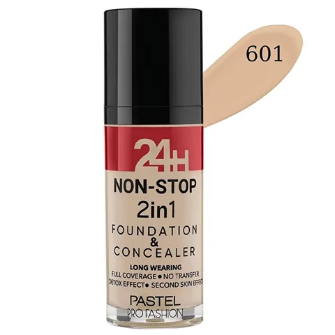 Pastel كريم أساس وخافي عيوب باستيل 24 ساعة نون ستوب 2 في 1 601 كول