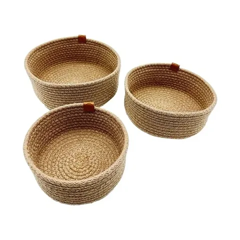Luna Cucina Rattan Jute Runde Organizer - 3er Set 24 cm
