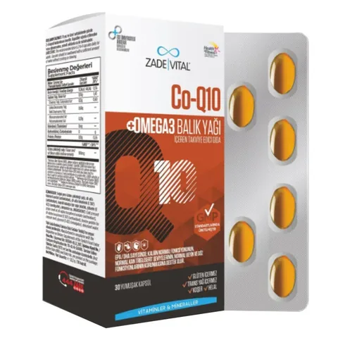 Zade Vital Co-Q10 &amp; Omega-3 Fischöl Ergänzung, 30 Kapseln