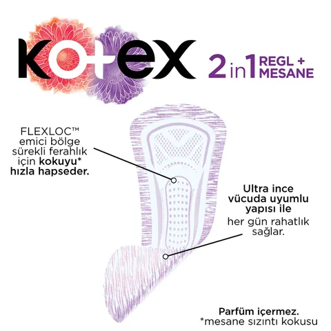 Kotex كوتكس 2 في 1 فوط صحية يومية + فوط صحية للمثانة 22 قطعة
