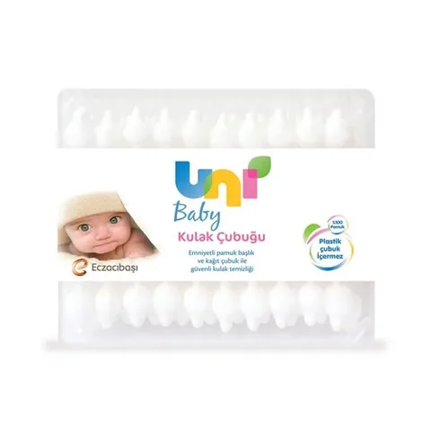 Uni Baby Ohrstäbchen - 60 sanfte Reinigungsstäbchen für Säuglinge