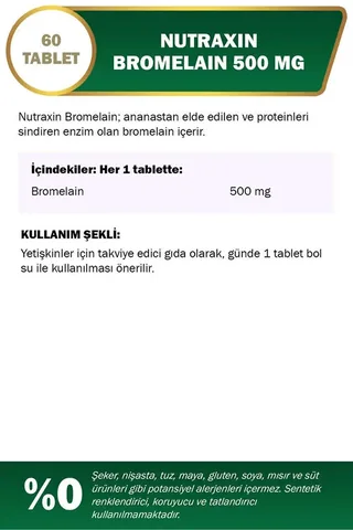 Nutraxin Bromelain 60 tablets Herbal Supplement
