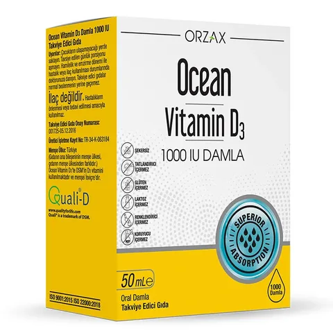 Orzax قطرة أورزاكس أوشن فيتامين د3 1000 وحدة دولية 50 مل