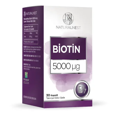 Naturalnest مكمل غذائي بيوتين 5000 ميكروجرام من ناتشورال نيست، 30 كبسولة