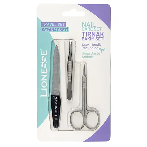 Lionesse Dreifaches Pflege-Set: Pinzette, Schere, Nagelfeile