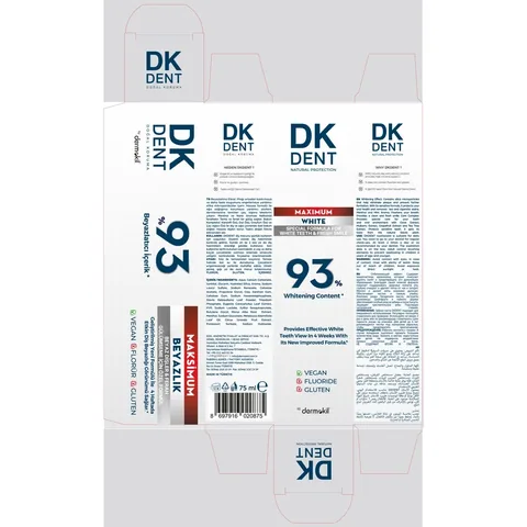Дентальная паста Dermokil Dk Dent 93% максимальная белизна 75 мл