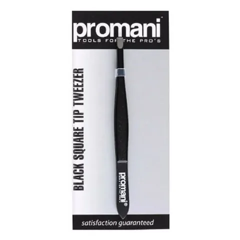 Пинцет Promani черный с плоским концом