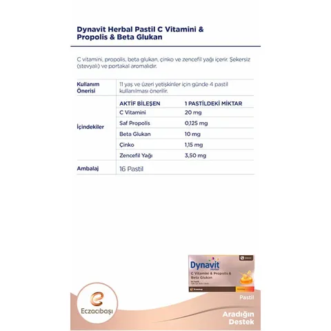 Dynavit Herbal Vitamin C - Pastilles Containing Propolis And Beta Glucan 16 pcs