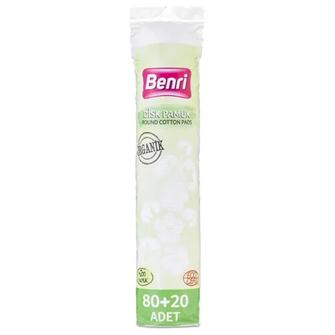 Биологически разлагаемые ватные диски для снятия макияжа Benri - 100% хлопок, 80+20 шт.