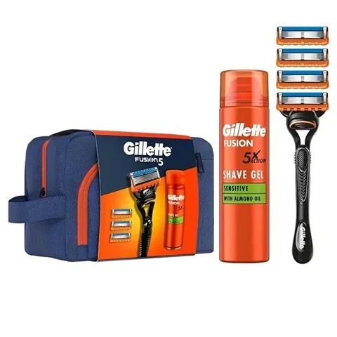 Набор мужских станков для бритья Gillette Fusion 5 с гелем и дорожной сумкой