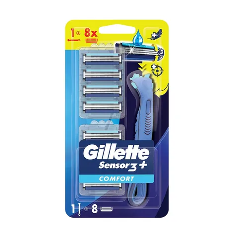 Gillette ماكينة حلاقة جيليت سينسور 3+ كومفورت 8 قطع برأس شفرة احتياطية