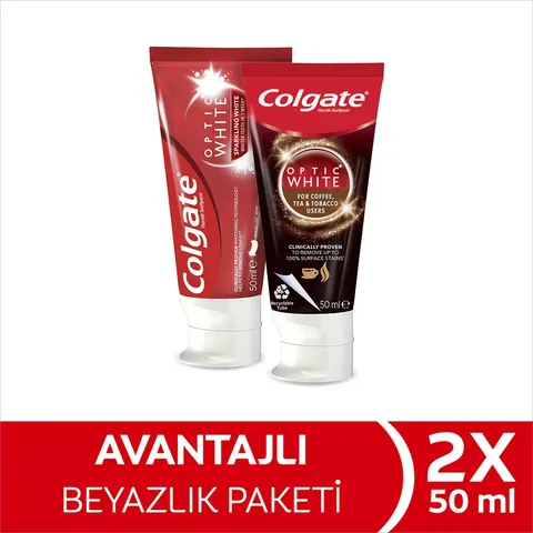 Colgate مجموعة تبييض الأسنان كولجيت أوبتيك وايت شاينينج وايت 50 مل + مجموعة معجون أسنان 50 مل