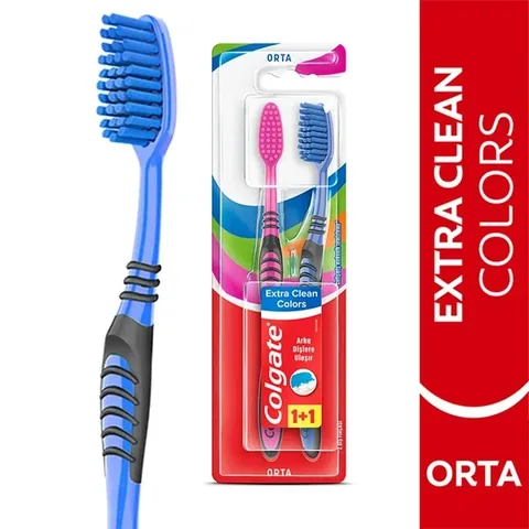 Colgate Extra Clean Farben Zahnbürste mit Zungenreiniger 1+1