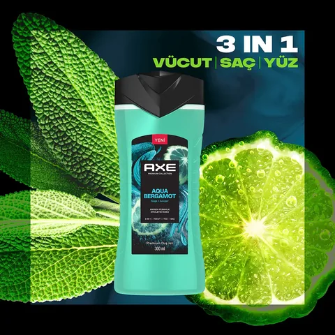 Axe Premium Collection Shower Gel Aqua Bergamot 3 in 1 body Hair Face 300 ml