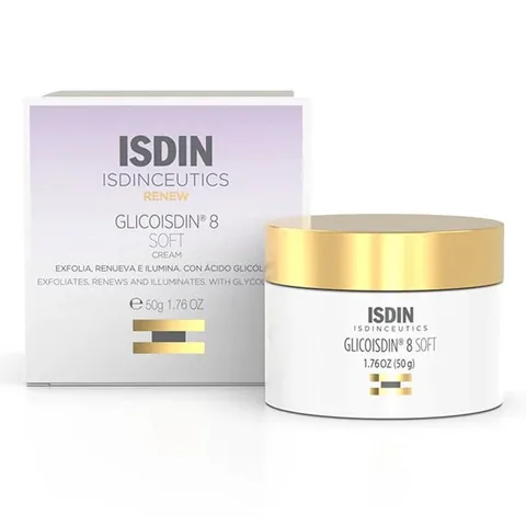Glycolic Acid 8% Exfoliating Cream - Softening, Moisturizing, and Revitalizing for Dry and Normal Skin by Isdin, 50 grams