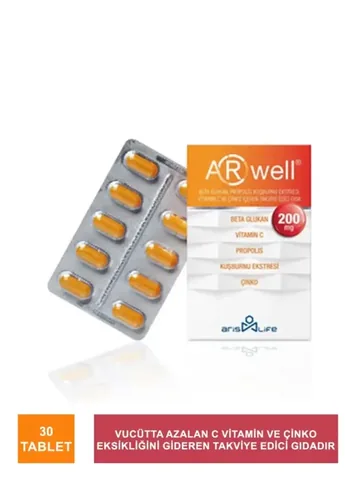 Arwell Beta Glucan - Propolis - Vitamin C - Food Supplement Containing Zinc 200 mg