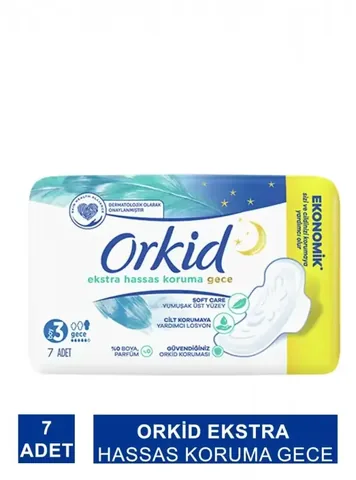 Orkid فوط أوركيد الصحية الليلية المجنحة للحماية الفائقة من الحساسية، 7 قطع