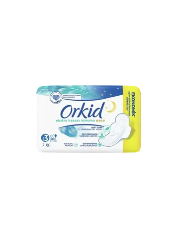 Orkid فوط أوركيد الصحية الليلية المجنحة للحماية الفائقة من الحساسية، 7 قطع