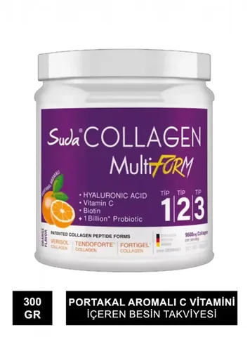 Suda Collagen سودا كولاجين متعدد الأشكال بنكهة البرتقال، غذاء مكمل غذائي 360 جم