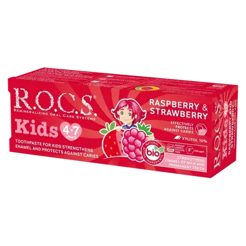 Rocs معجون أسنان روكس كيدز بنكهة الفواكه للأطفال من عمر 4 إلى 7 سنوات، 35 مل (توت العليق والفراولة)