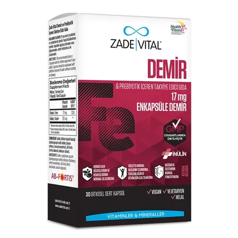 Zade Vital Food Supplement with Iron and Prebiotic 30 Capsules