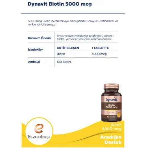Dynavit Biotin 5000 mcg - Unterstützung für gesundes Haar, Haut und Nägel