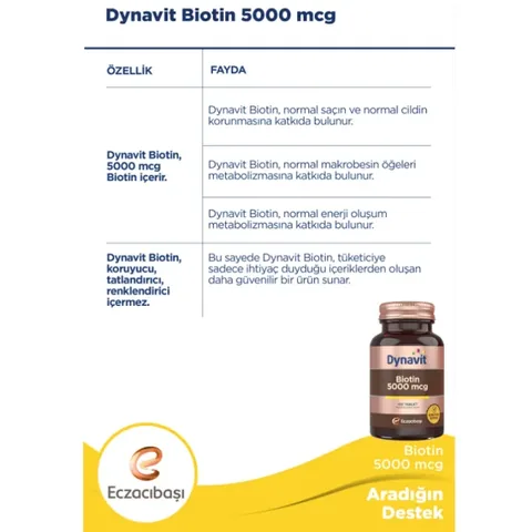 Dynavit Biotin 5000 mcg - Unterstützung für gesundes Haar, Haut und Nägel