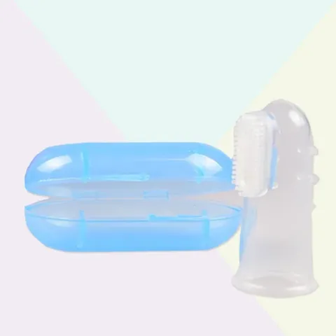 Smiley Baby Silicone Finger Brush - Blue