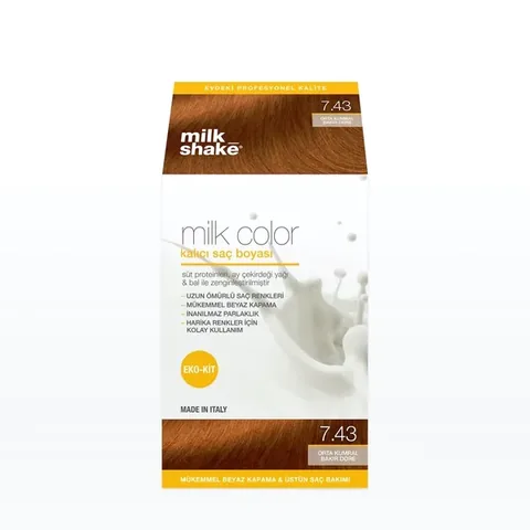 Milk Shake Milk Color Permanent Hair Dye 7.43 - Medium Blonde Copper Dore - Eco Kit