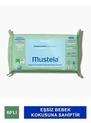 Mustela مناديل مبللة قابلة للتحلل من موستيلا، 60 قطعة