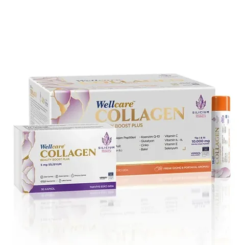 Wellcare Collagen Beauty Boost 10.000 mg 30 Tubes and 30 Capsules (Blackcurrant and Orange Flavored)