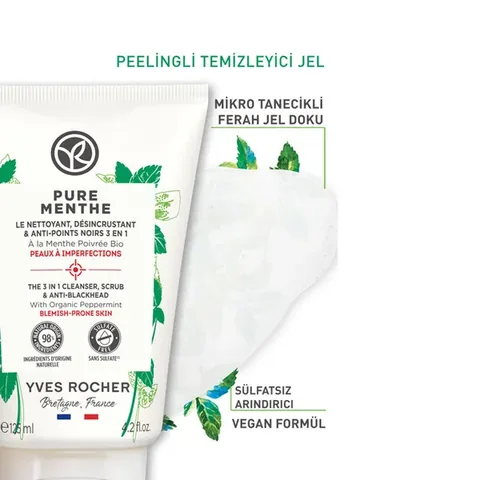 Yves Rocher Pure Menthe Peeling Face Wash Gel 125 ml