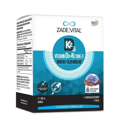 Zade Vital Vitamin D3K2 and Flaxseed Containing Drops 20 ml