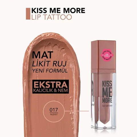 Flormar Kiss Me More Extra Long-lasting Liquid Matte Lipstick 017 nudist