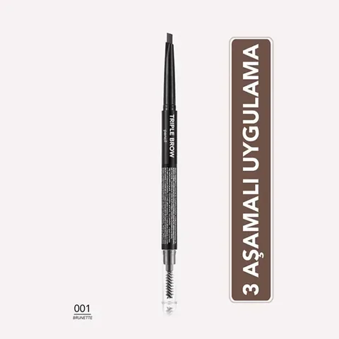 Flormar Triple Brow Eyebrow Pencil With Brush And Powder Head 001 brunette