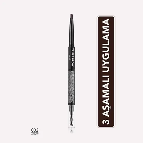 Flormar Triple Brow Eyebrow Pencil With Brush And Powder Head 002 auburn