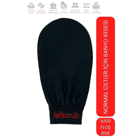 Letscrub %100 Floss Silk Bath Mitt Black 15x26 cm