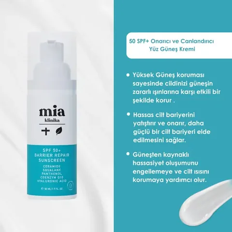 Mia Klinika Spf 50+ Barrier Repair Sunscreen Face Sun Cream 50 ml