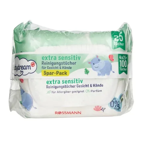 Babydream Extra Sensitive Feuchttücher für Babyhände und -gesicht 100 Stück