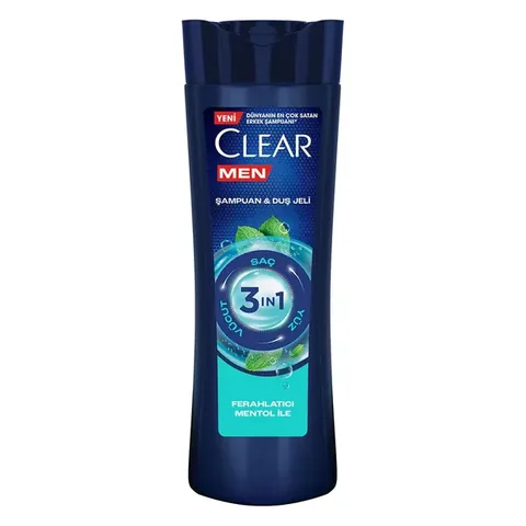Clear Men 3 in 1 Shampoo &amp; Shower Gel Refreshing Menthol Effect For Hair Face Body 350 ml