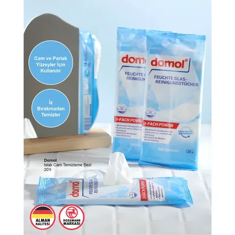 Domol قطعة قماش تنظيف مبللة من دومول للزجاج والأسطح اللامعة، 20 قطعة