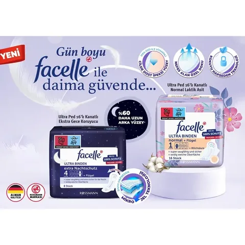 Facelle Ultra Flügelbinden mit Milchsäure – 16 Stück