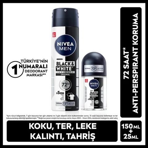 Nivea Men Black&amp;White Deodorant Original 150 ml Black&amp;White Roll-On 25 ml 150 ml + 25 ml