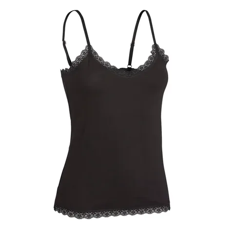 Spitzen-Unterhemd 2er-Pack für Damen - Schwarze Baumwollmischung Größe L